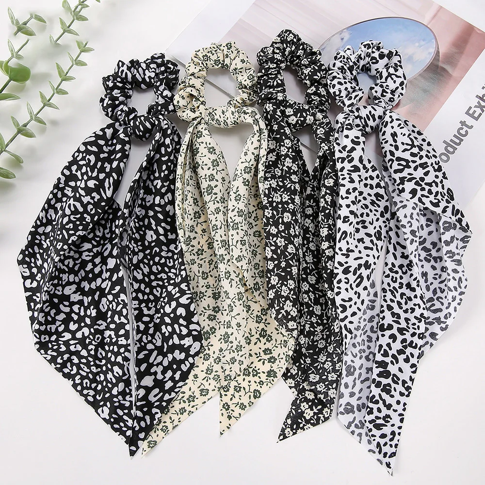 New Fashion Vintage Leopard Print Elastic Long Ribbon Hair Bands Ponytail Scarf Hair Tie Women Scrunchies Hair Accessories