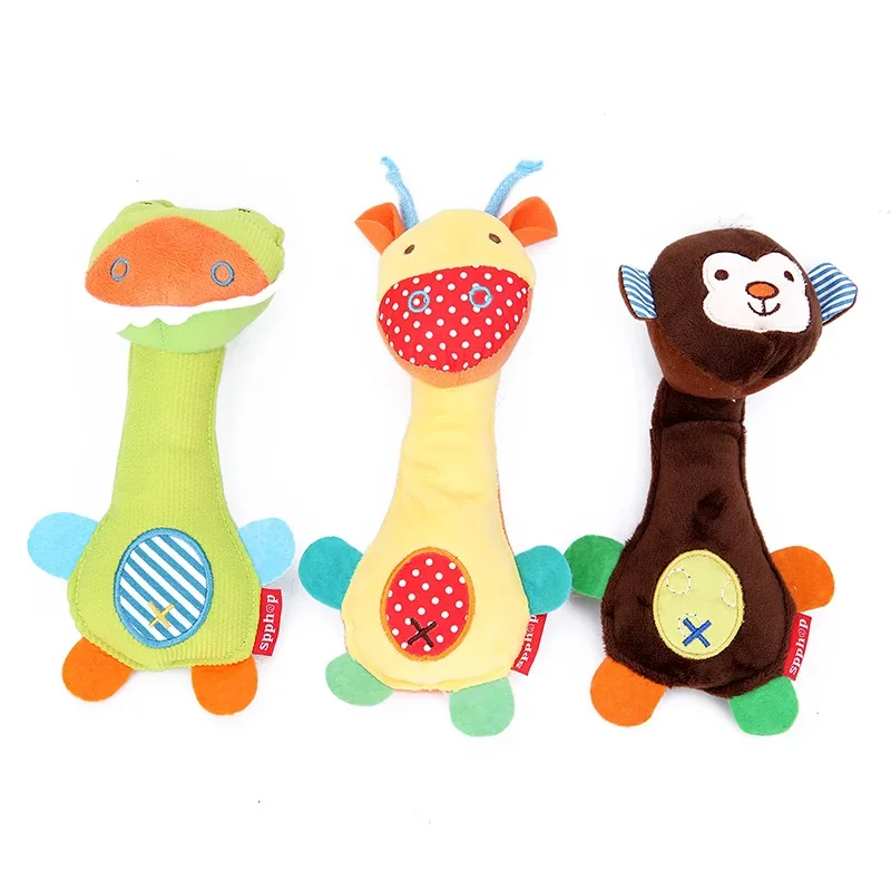 Brinquedos de pelúcia chocalho recheado para bebês, Calmante infantil, Brinquedos animais interativos pai-filho, BB Stick, 0-12 meses