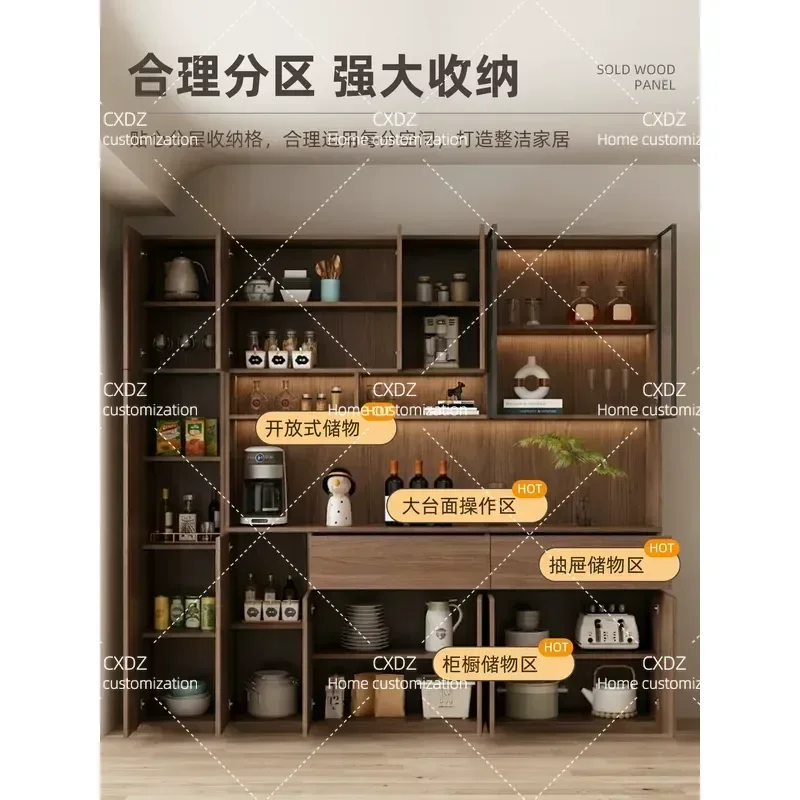 Solid Wood Dining Side Cabinet Wall Mounted Storage Locker Modern Simple Kitchen Cupboard Household Living Room Wine Cabinet