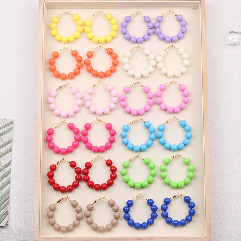 2024 Summer Dopamine Beads Candy Color Acrylic Earrings Small Fresh Exaggerated Fashion Jewelry for Women