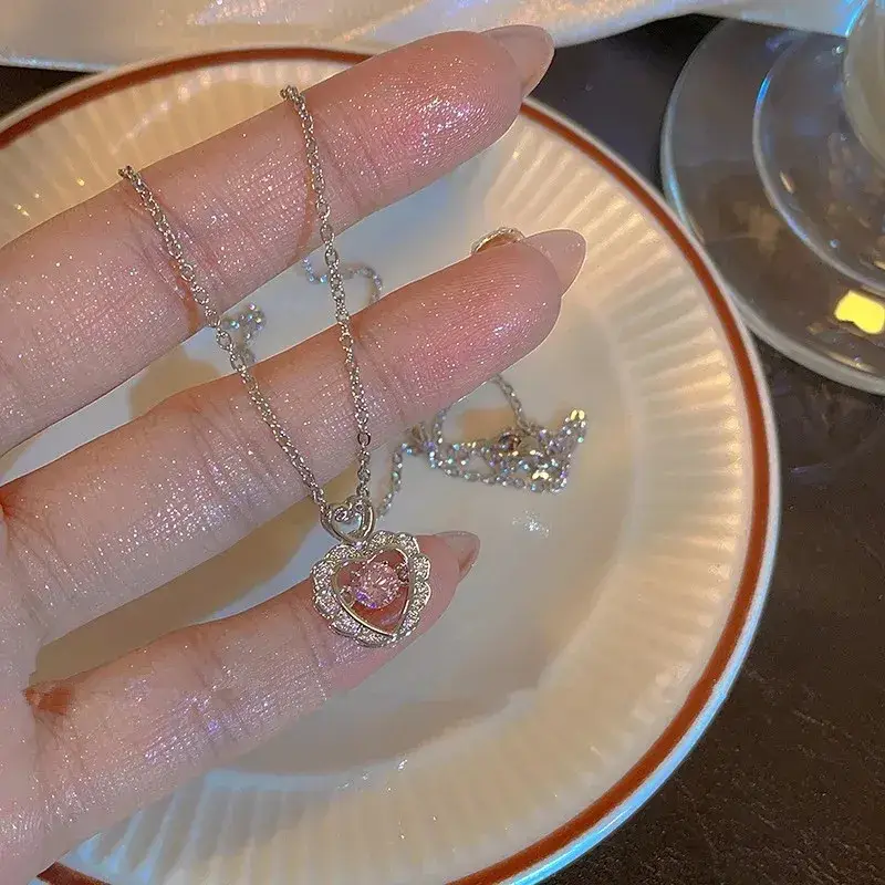 Korean Fashion Sweet Heart Shaped Necklace For Women Crystal Zircon Pendant Clavicle Chain Elegant Romantic Party Gift Jewelry - 3