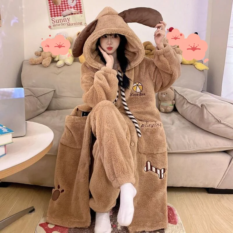 

Women's pajamas Comfortable Sleepwear Cotton Pajama Set winter autumn Coral Fleece Puppy Robe Thick Warm Home Suit