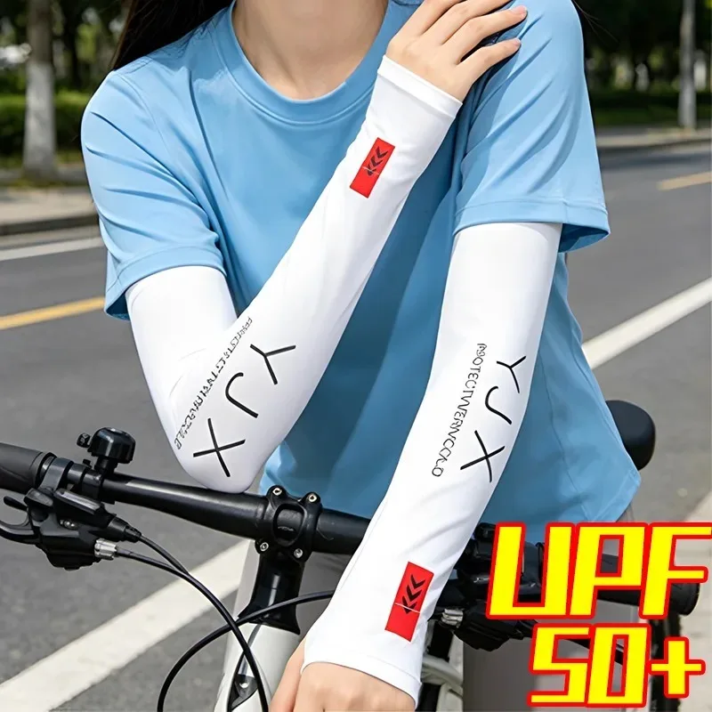 Motorcycle Arm Sleeves UV Protection Cooling Ice Silk Sleeves Summer Sun Block Breathable Quick Dry for Cycling Driving Fishing