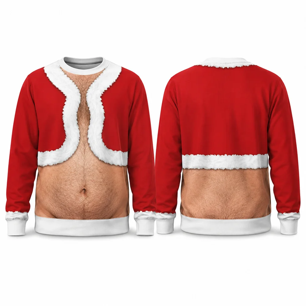 3D-Druck Bierbauch-Muster Lustiger Hässlicher Pullover für Männer Frohe Weihnachten Party Ein Humorvolles Geschenk für Ehemann Pullover Sweatshirt – Detail 2