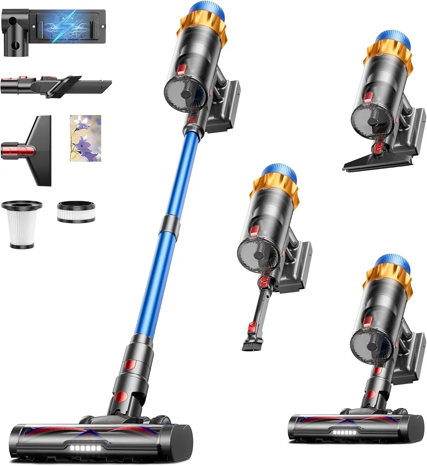 Cordless Vacuum Cleaner, 650W 55KPA Suction, 70Mins Runtime, Anti-Tangle for Hardwood Floors and Carpets