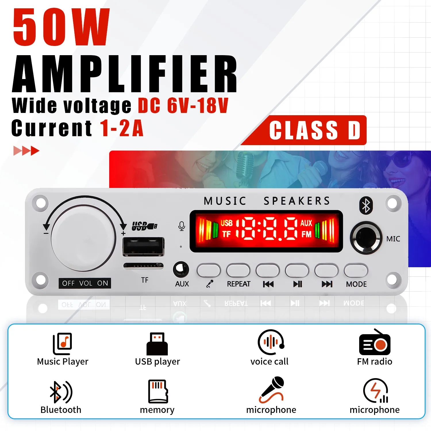 

50W Amplifier Bluetooth MP3 WMA APE Decoder Board 12V 25W Handsfree Car Audio Microphone USB TF FM Radio DIY Mp3 Music Player