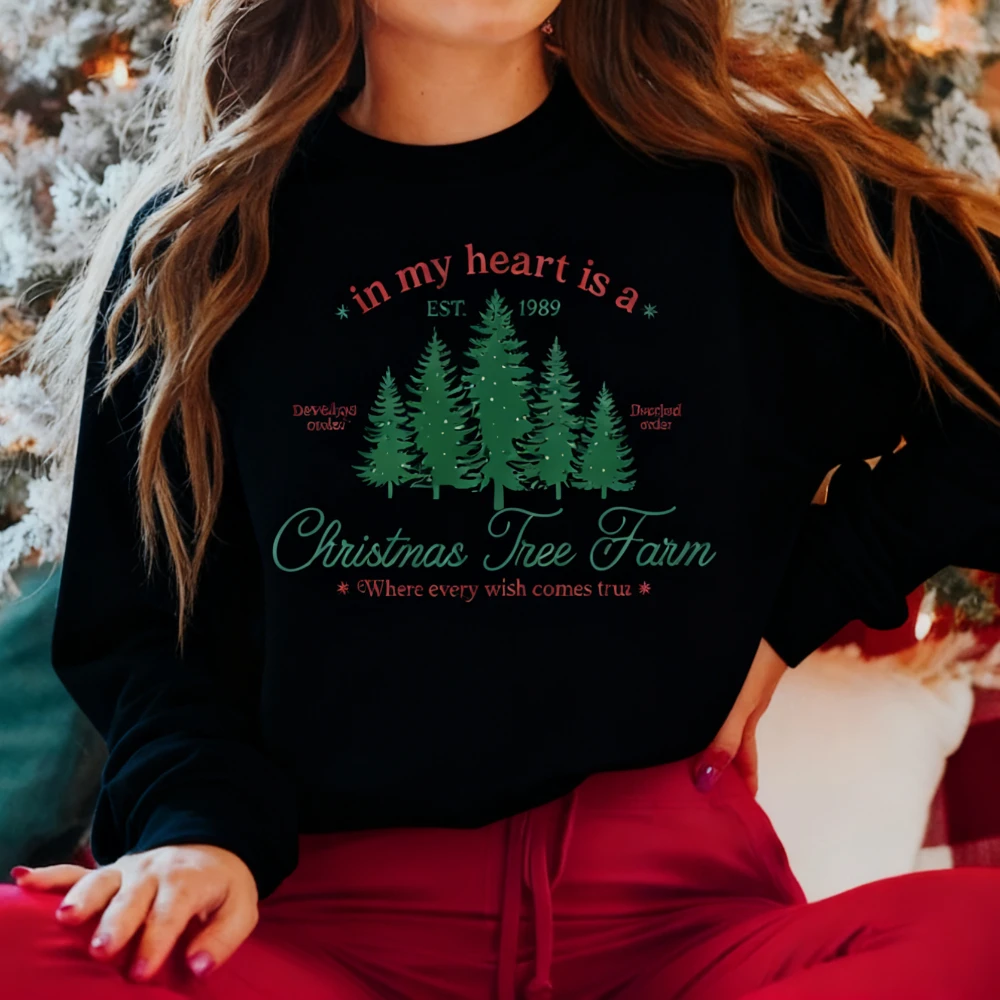 في قلبي هو مزرعة شجرة عيد الميلاد البلوز مزرعة جديدة شجرة عيد الميلاد الملابس عطلة Crewneck قمم المرأة عارضة السترة #4
