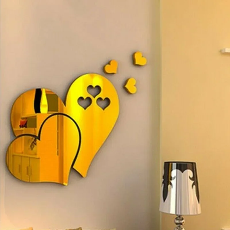 3D Mirror Wall Sticker DIY Love Heart Acrylic Wall Stickers Living Room Home Decoration Accessories adesivo de parede