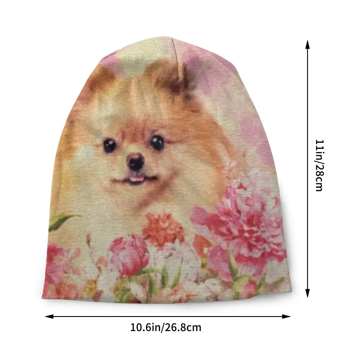 Winter Warm Cute Pomeranian German Spitz With Flowers Bonnet Femme Beanie Hat Hippie Pet Dog Outdoor Ski Skullies Beanies Cap