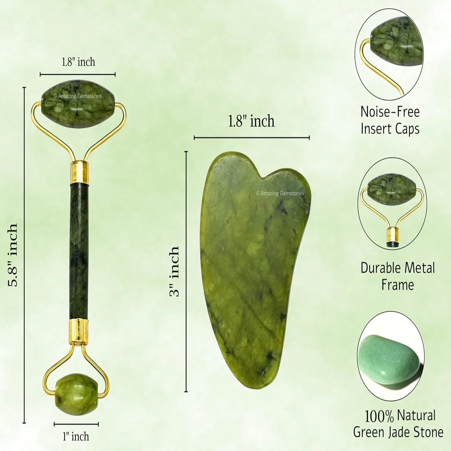 Rodillo de jade para rostro con Jade Gua Sha - Regalos para el día de la madre Rodillo facial Herramienta para esculpir rostro para el cuidado de la piel - Adecuado para hombres y mujeres -