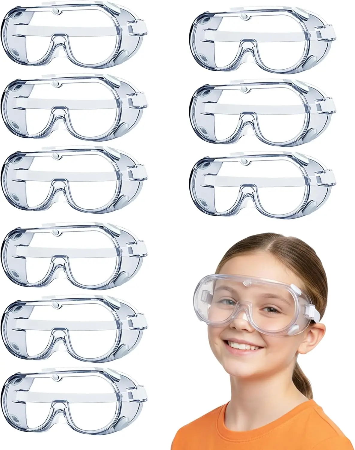 

Adjustable Lightweight Safety Glasses, Clear Eye Protection - 9 Pack