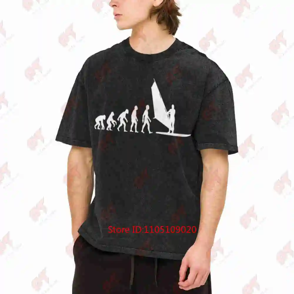 Evolution Of Man Windsurfing Windsurf Surfer Surf Wind Surfing Vintage Washed Tee Pure Cotton T-Shirt