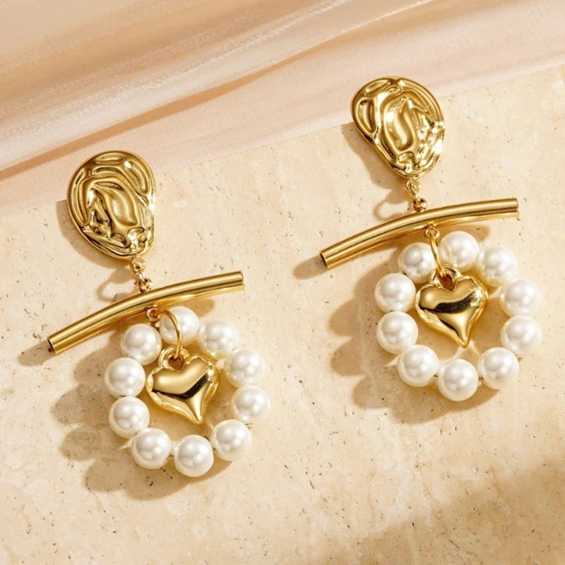 روكسي |   حلق لؤلؤي مصمم الأزياء الكورية للنساء. مجوهرات فرنسية أنيقة. خمر 2024