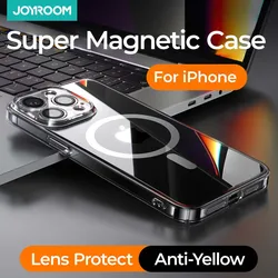 Joyroom-Caixa magnética para iPhone, carregador sem fio, tampa traseira, diamante transparente, PC, 15, 14, 13 Pro Max