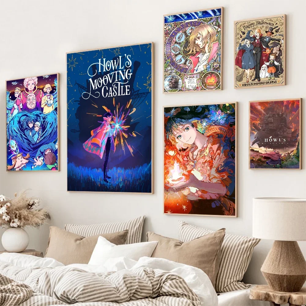 Howl's Moving Castle Canvas Wall Art - Miyazaki Hayao Anime Self-adhesive Art Poster Whitepaper Artwork Home Decor