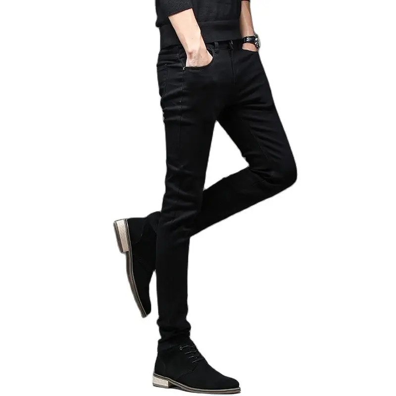 Pantalones vaqueros ajustados informales para hombre, Jeans rectos de alta calidad, color negro, moda de motorista