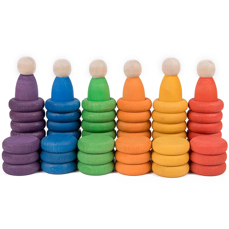 Rainbow Rings Coins Nins Pretend To Play Toys Kids Wooden Stacking Blocks Color Sorting Montessori Educational Toys for Children