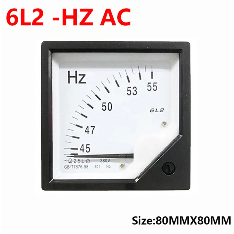 

6L2-Hz AC Frequency Meter 45-55Hz 100V 220V 380V 6L2 Hertz Meter Voltmeter Square Pointer Voltage Meter 80*80mm