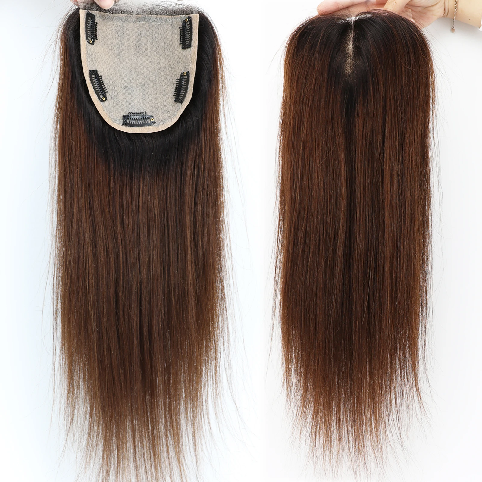 

Ombre Topper Human Hair Extensions Full Head Covering Hairpieces for Thinning Hair Women's Closure for Receding Hairline