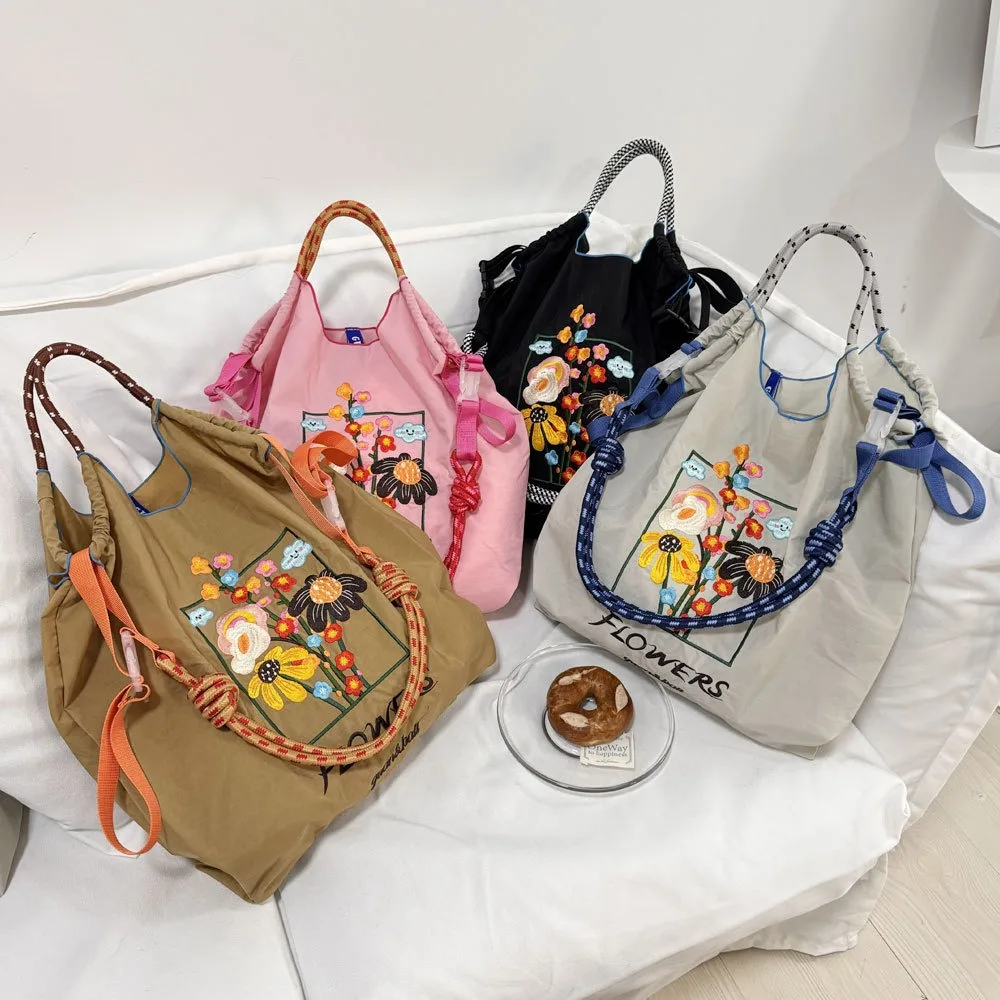 Nylon Oxford Bag Kawaii Portable Large-Capacity Shoulder Bag Embroidered Shopping Bag Girl