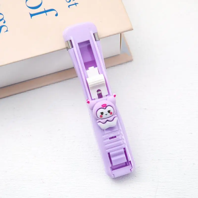 Hot Miniso Kawaii Mini Clip Pusher Hello Kitty Cartoon Household Use Office Binder Kuromi Cute Fashion Student Traceless Stapler