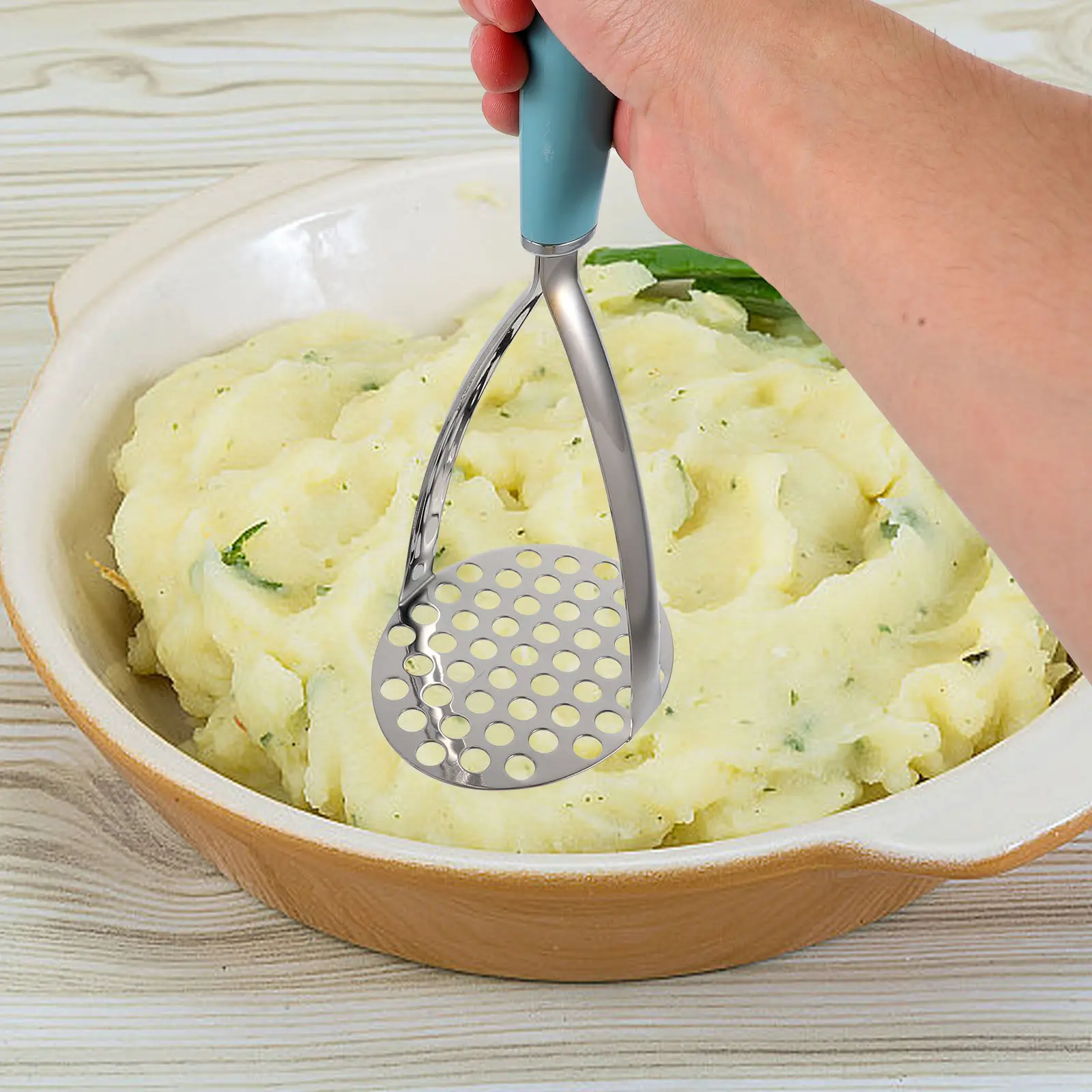 

Stainless Steel Potato Masher Comfortable Handle Household Kitchen Tool for Pumpkin Carrot Vegetable Fruit Puree Baby Food