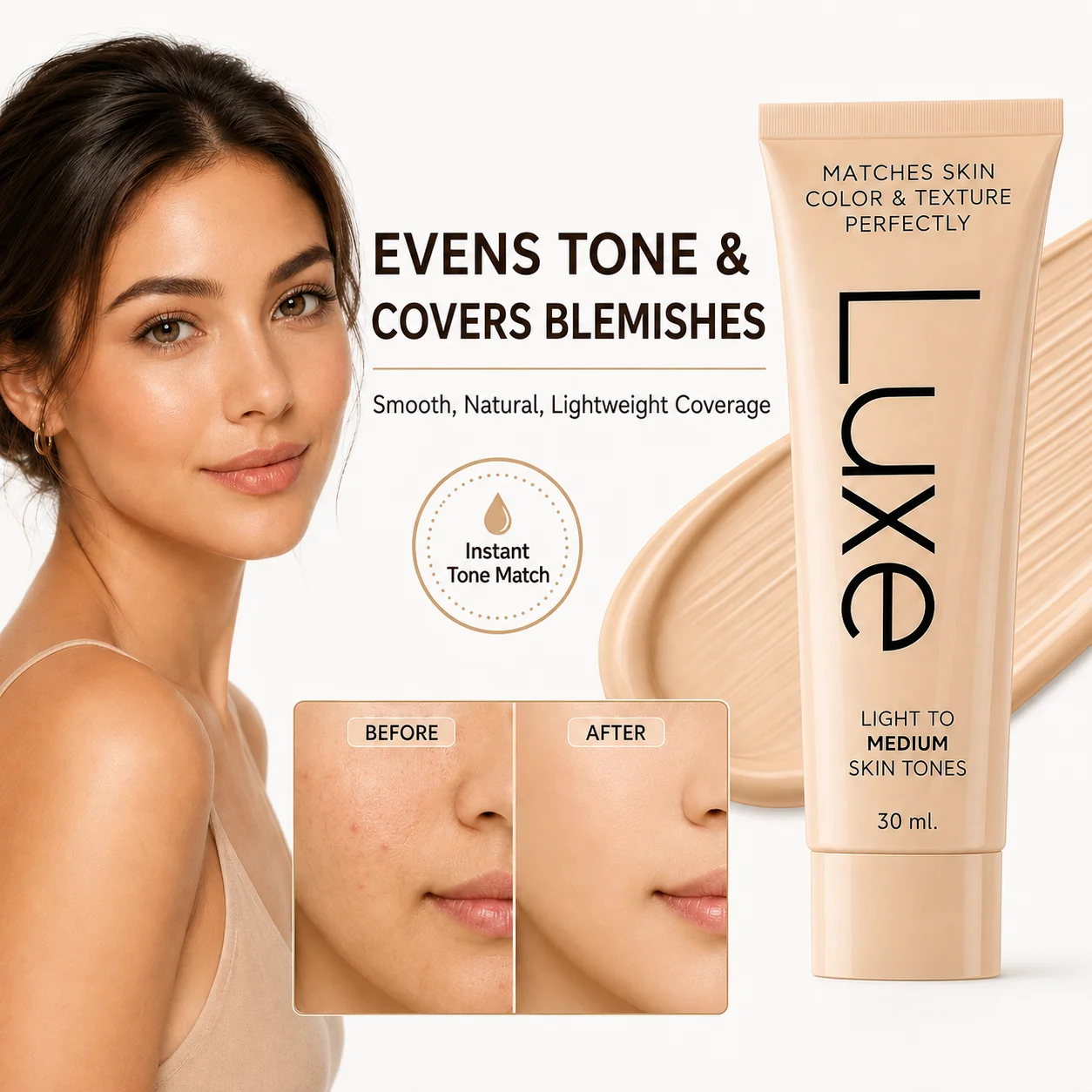 Luxe Color Changing Foundation Moisturizing Concealer Skin Tone Adapting Lightweight Sun Protection Daily Face Base Makeup