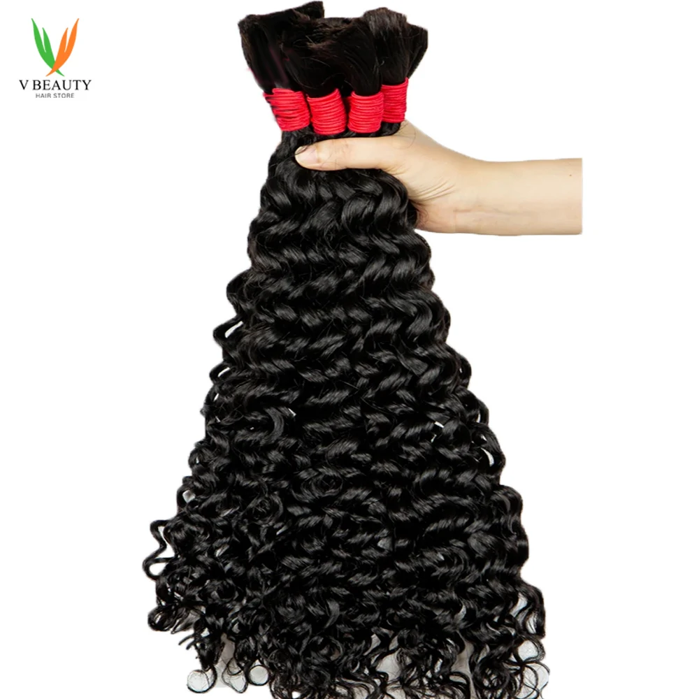 V Beauty Bulk Human Hair for Braiding Bobo Braids Human Hair Natural Color Water Wave Bulk Hair Extension Wavy and Wet Hair