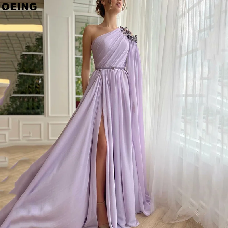 OEING Lavender Ldyllic A-Line Prom Dresses Elegant One-Shoulder Side Split Evening Dress Special Occasion Gown Vestidos De Novia