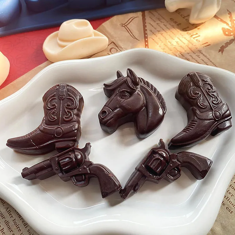 Cowboy Hat Chocolate Mold Horse Head Saddle Silicone Ice Cube Tray Western Themed Party Cake Cookies Decoration Cupcake Topper