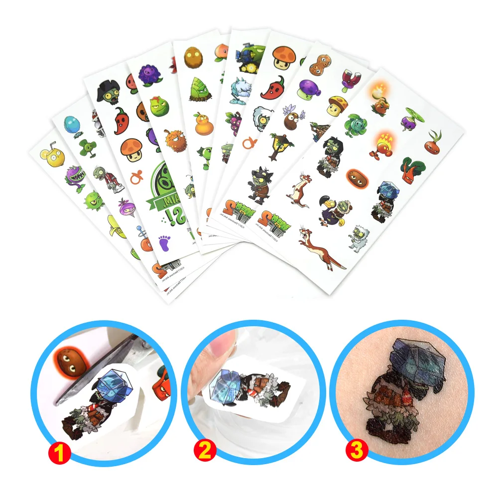 New Plant Vs. Zombie Cartoon Water Transfermation Temporary Children Tattoo Paper Fake Tattoo Stickers Toys For Boy Kids