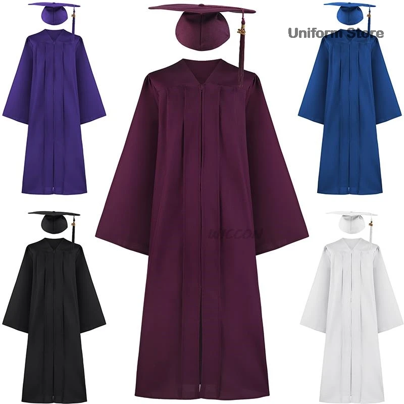 Ensemble de robe de graduation universitaire pour adultes avec fermeture éclair, casquette de mortier, robe académique, robe de graduation