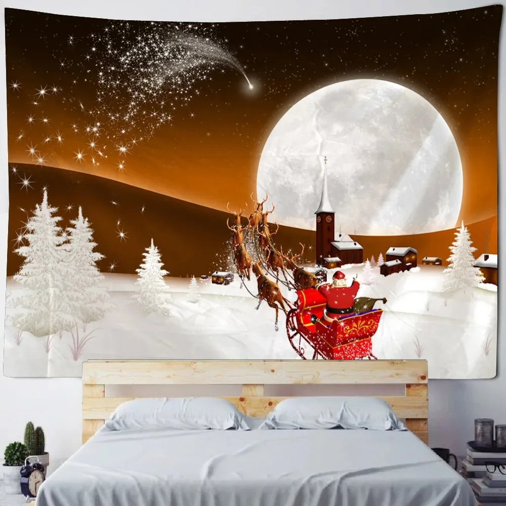 Christmas tapestry wall hanging Santa Claus Christmas tree snow view holiday wall decoration Christmas gifts living room bedroom