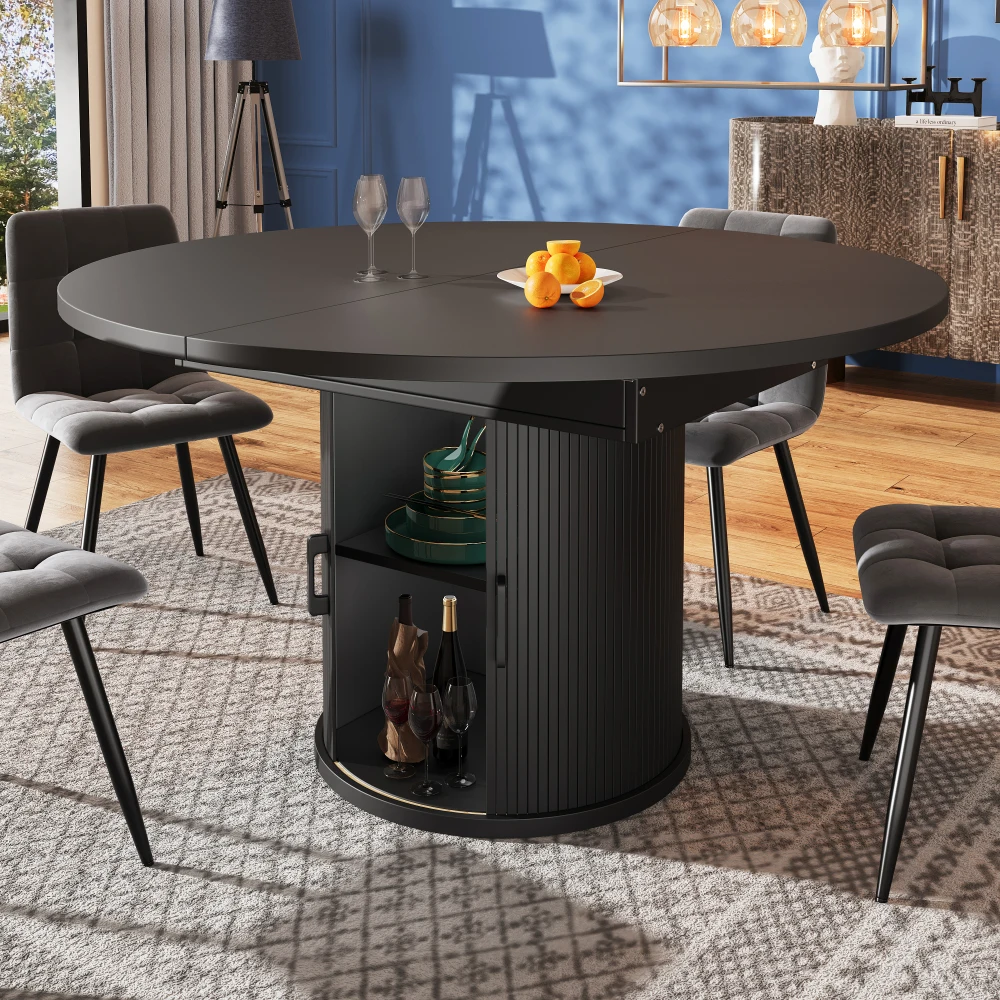 Uitschuifbare ronde eettafel, om tevormen tot ovale tafel van 118-158 cm, geschikt voor maximaal 6 personen, voor keuken, balkon of eetkamer.