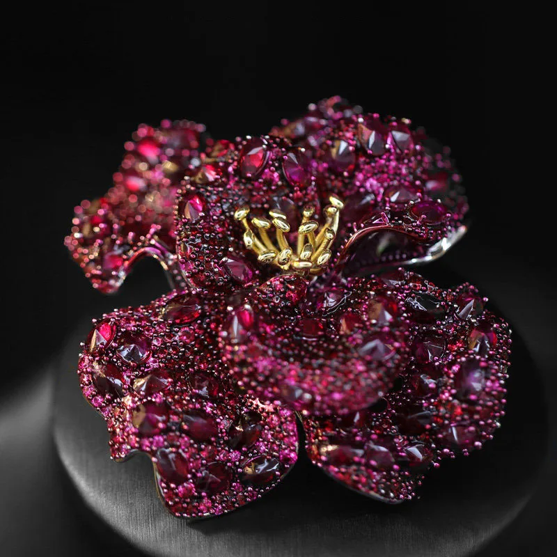 Red Flame Peony and Elegant Purple Camellia Flower Brooches Romantic Iris High-end Jewelry Sweater Coat Accessory Pin for Women