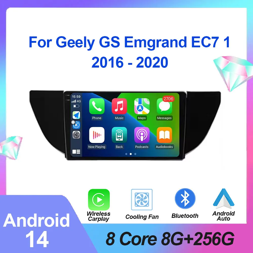 Android 14 Car Multimedia Video Auto Radio Player Navigation Stereo For Geely GS Emgrand EC7 1 2016 - 2020 5G WIFI GPS  BT