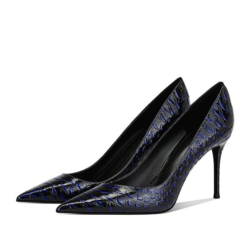 New Fish Scale Blue High Heels for Women, Elegant and High End, Versatile, Pointed and Fine Tailored Shoes for Women