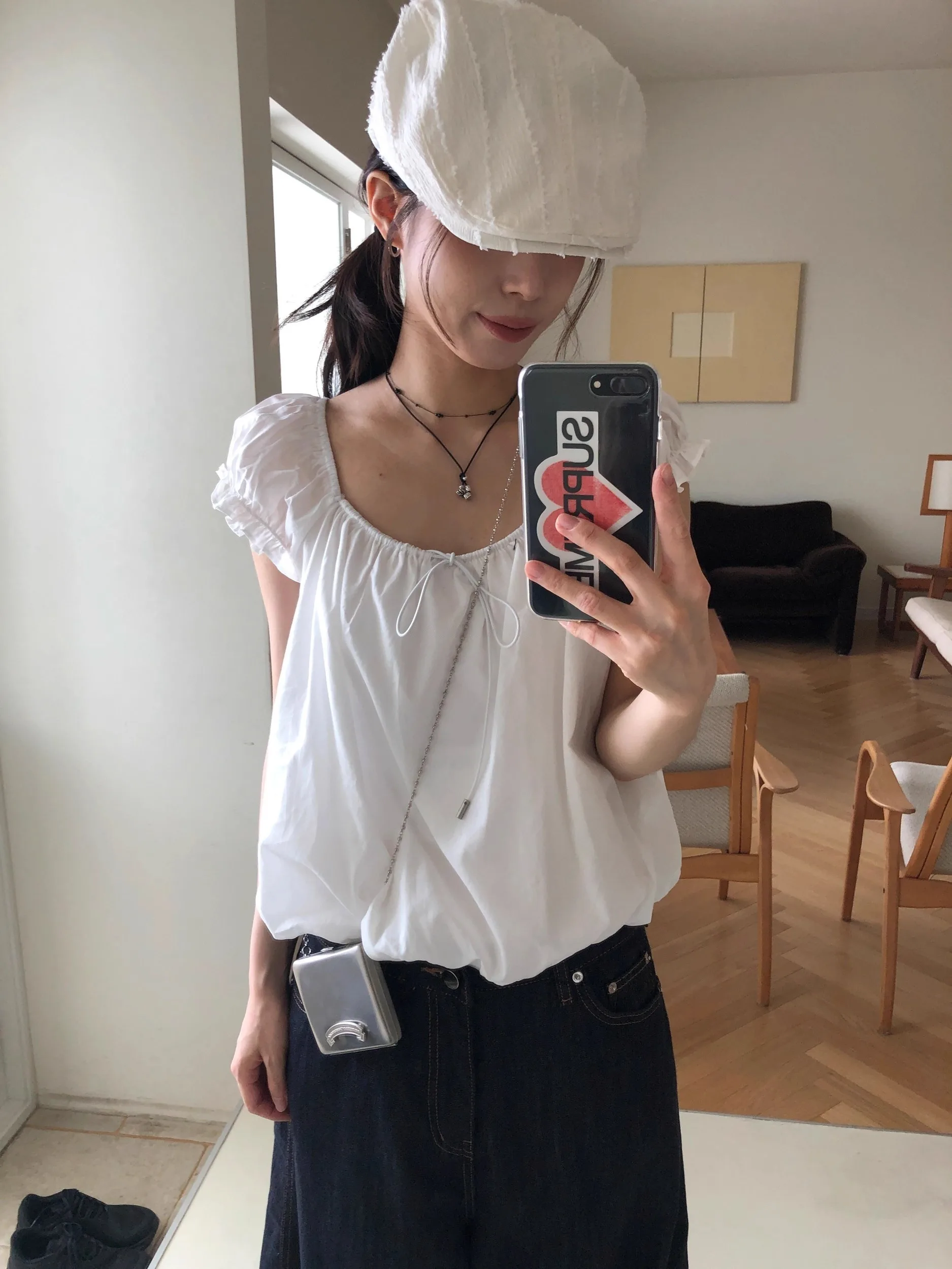 

Sweet Simple Soft Girl Bubble Flower Bud Hem Эластичный воротник с узлом ort Sve Top Женский деловой повседневный топ irt