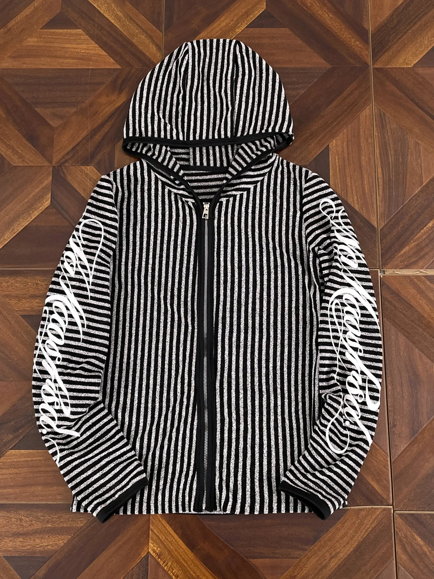 American Lazy Style Striped Hoodie Sweatshirt Unisex Lightweight Cultural Pattern Printed Hooded Cardigan Jacket for Teens