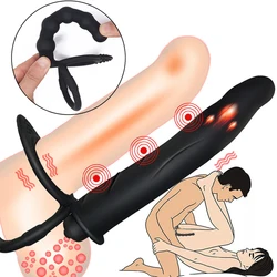 Juguetes sexuales de silicona de doble penetración para hombre y adulto, consolador vibrador con correa en el pene, tapón anal, masajeador de próstata del punto G, 18 +