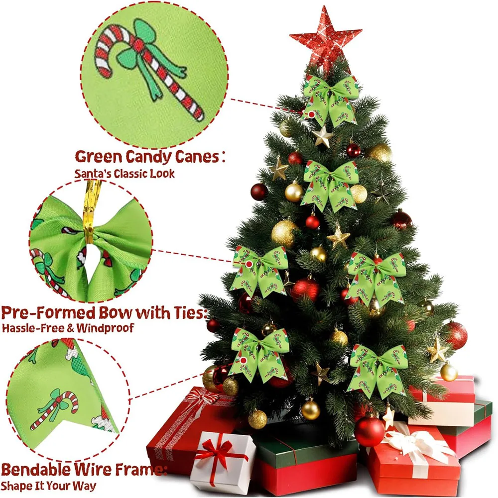 12pcs Christmas Bows for Wreaths, DIY Xmas Tree Decorations for Tree Gift Wrapping Garland Home Decor - view 5
