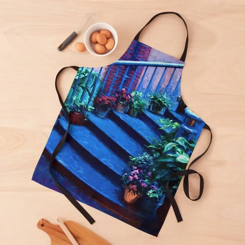 

Blue Floral Stairway Apron with personal logo Kitchenware kitchen clothes for men Kitchen Apron