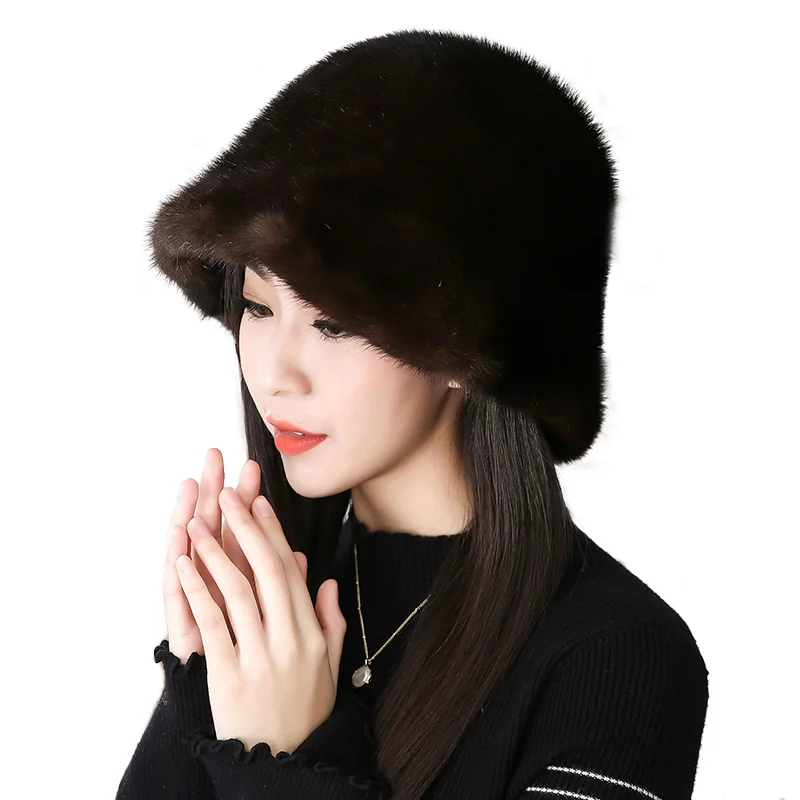 Women Bucket Hat ,Mink Fur Hat Ladies Adults Solid Color Fisherman Cap Fur Hat For Fall Winter 2022 Fashion Bonnets Real Fur Hat