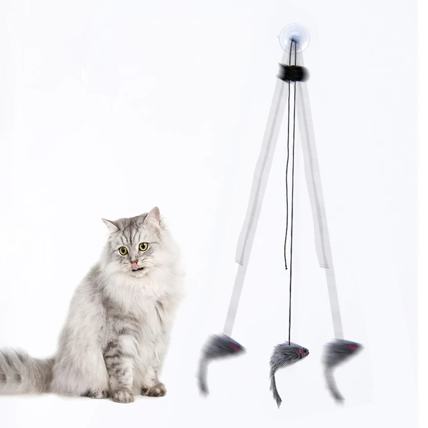 Cat Teaser Toy, Simulated Mice or Rabbits, Suction Cup or Metal Frame and Spring Rope, Exciting Playtime Adventures, Cat Toy