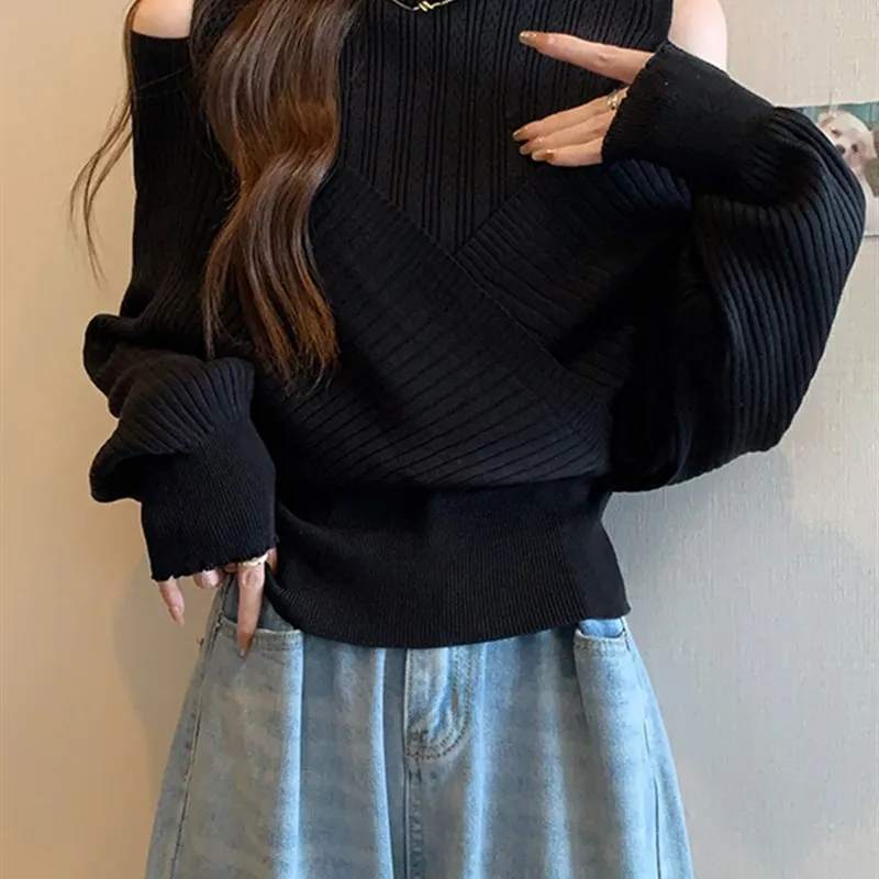 

plus Size Knitwear oulder Bared Semi High Collar Women's Faionable Slimming Base irt for Spring Autumn plus Size Clothes