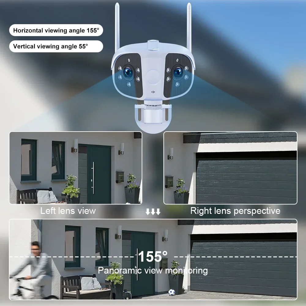 6 MP IP-Dual-Objektiv-Kamera für den Außenbereich, PTZ, Nachtsicht, Panorama, 155 °   Weitwinkel 4K CCTV Smart Home HD Überwachungskamera IPC360 Home