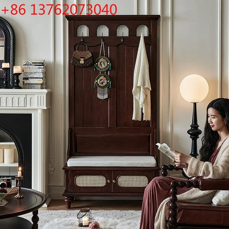 

Американский шкаф-перегородка из массива дерева для прихожей и гостиной, с местом для хранения обуви и зоной для дивана