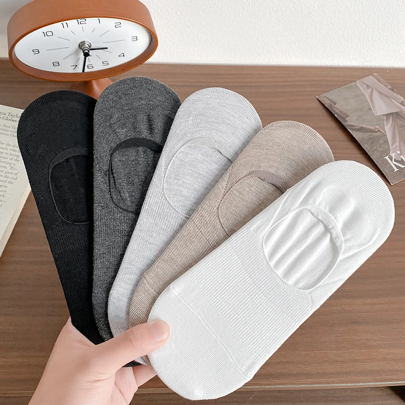 1/5 Pairs Socks For Men  Solid Color Silicone Anti-slip Sports Socks No Show Breathable Plain Casual Men's Invisible Socks