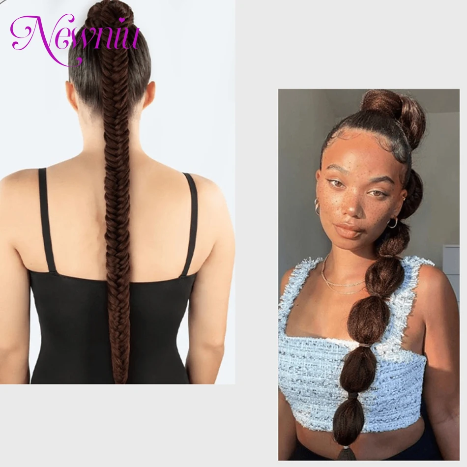 Synthetic 34 Inch Long Ponytail Hair Extensions With Elastic Band Versatile DIY Braided Ponytail For Women Girls Black Brown