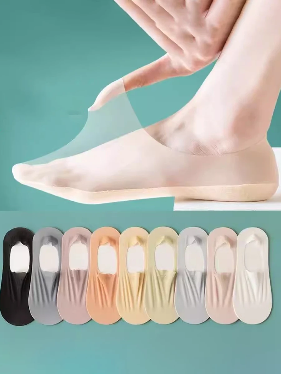5 paia/lotto calzini estate donna Ultra-sottile invisibile Low Cut Silicone antiscivolo Mesh No Show calzini da barca solidi in seta di ghiaccio